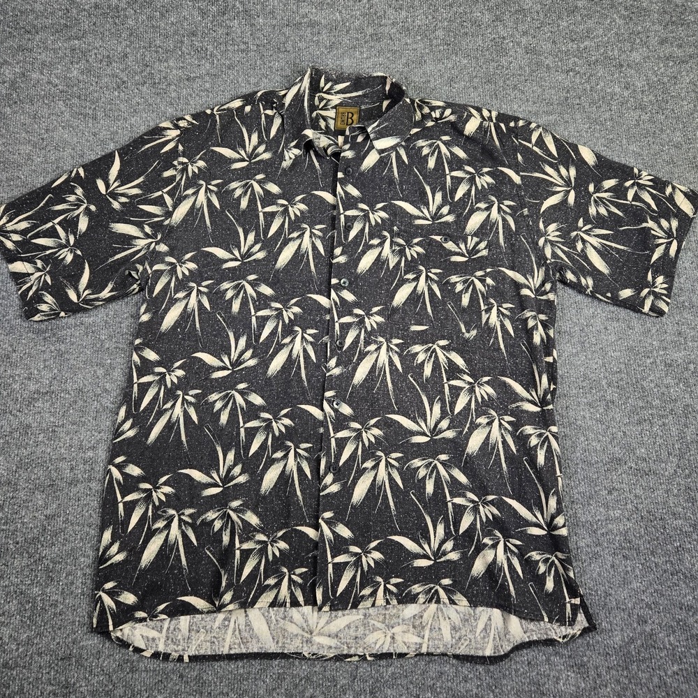 Vintage Bruno 100% Silk Aloha Palm Tree Floral Camp Hawaiian Shirt Large